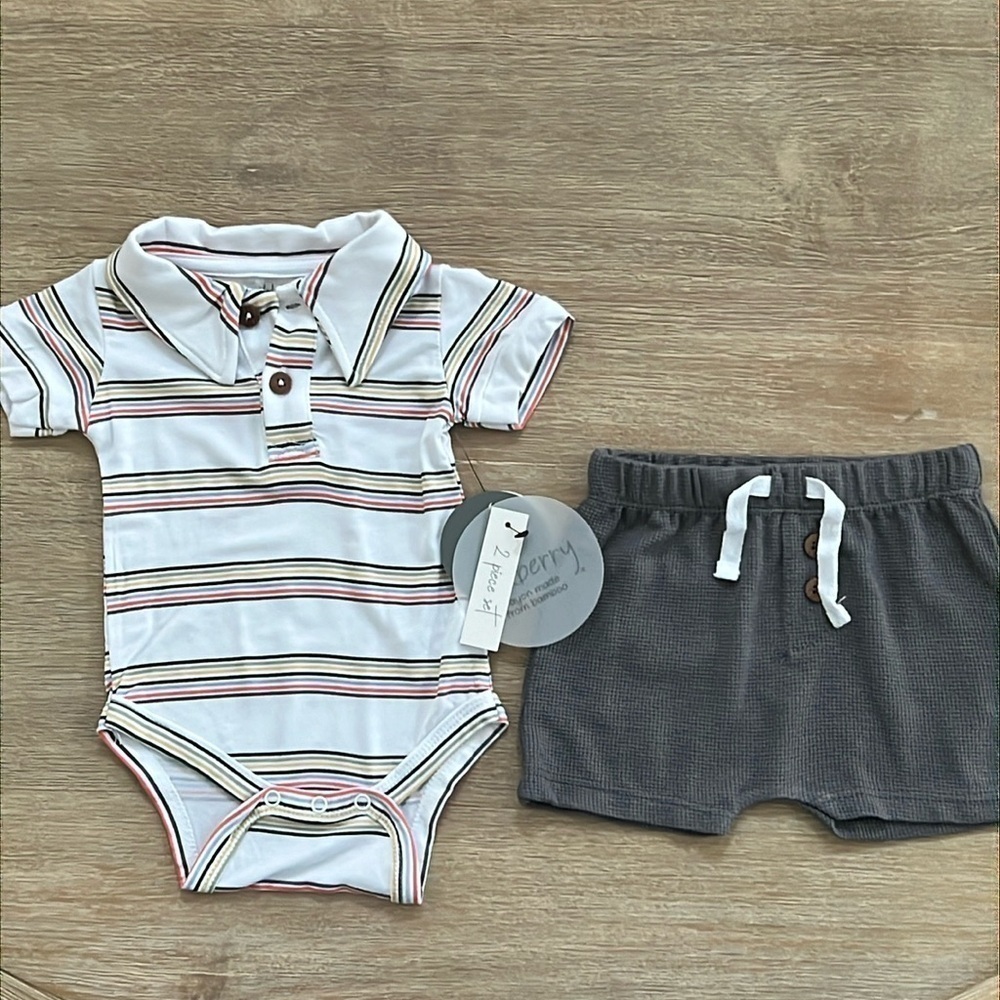 Milkberry Baby Boy Bamboo Polo Bodysuit and Waffle Shorts Set 3-6 months